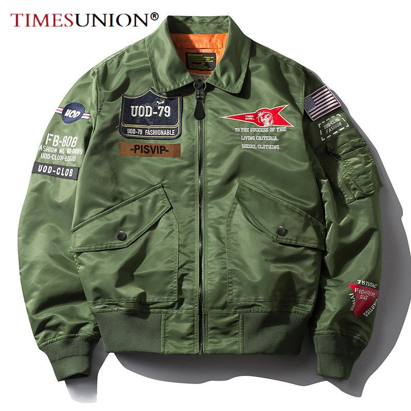 Spring Autumn Male Jackets Thin Army Green Motorcycle Ma-1 Aviator Pilot Air Men Bomber Jacket Embroidery Lapel All-Match