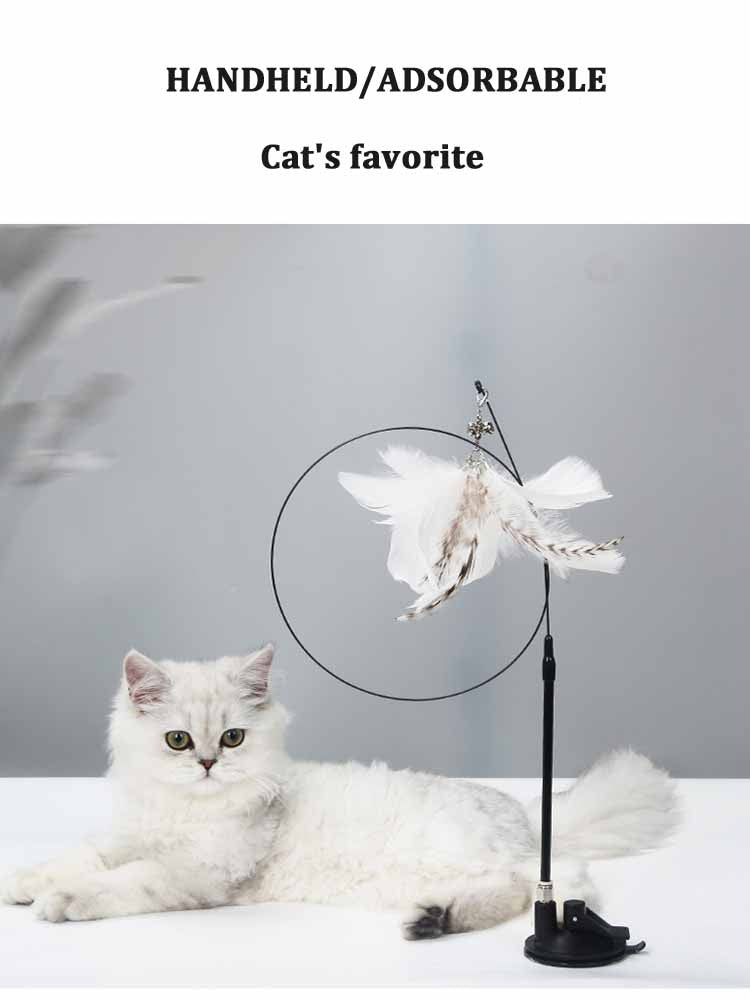 Brinquedo Engraçado para Gatos de Pena Colorida Fofa com Sino Ventosa Varinha Interativa Destacável para Gatinhos Brinquedos para Gatos