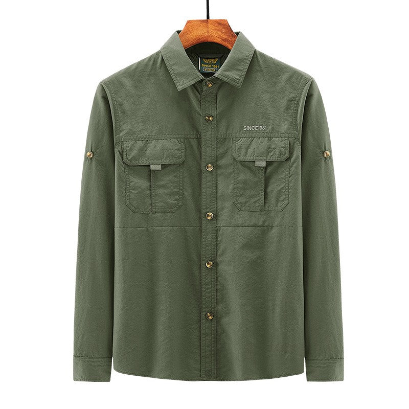 Spring Cargo Shirt For Men Long Sleeve Social Dress Shirt Top Casual Formal Shirt Blouses Oversized Tactical Shirt Man Clothes