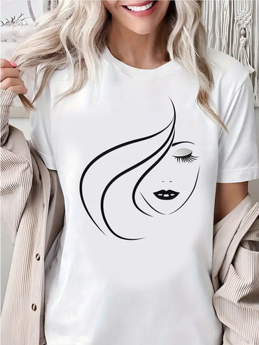 Beautiful woman printed T-shirt, pure cotton, soft, women wear different beauty