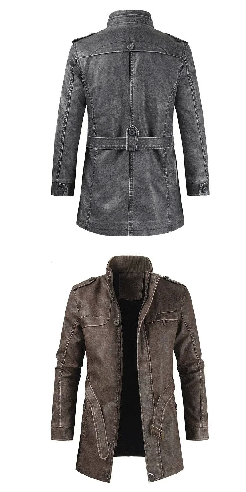 Men Outfit Fashion Warm Casual Vintage Faux Leather Jacket Coat Men Winter Brand New Long Thick Fleece Leather Jacket Parkas