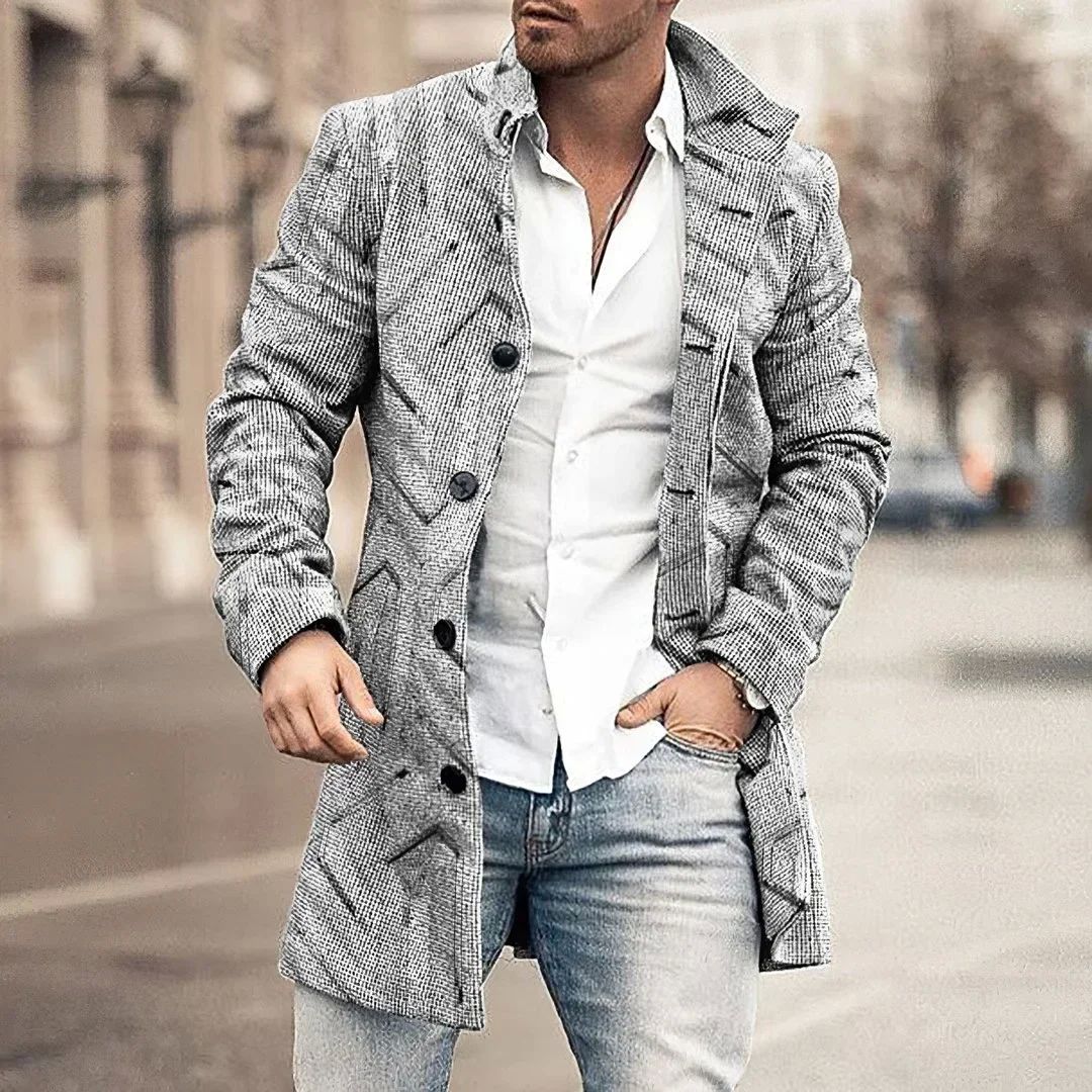 2025 Men's Casual Wool Blends Jacket Plaid Print Long Sleeve Buttoned Jackets Coats Tops Male Warm Outerwear Long Coats Men 4XL