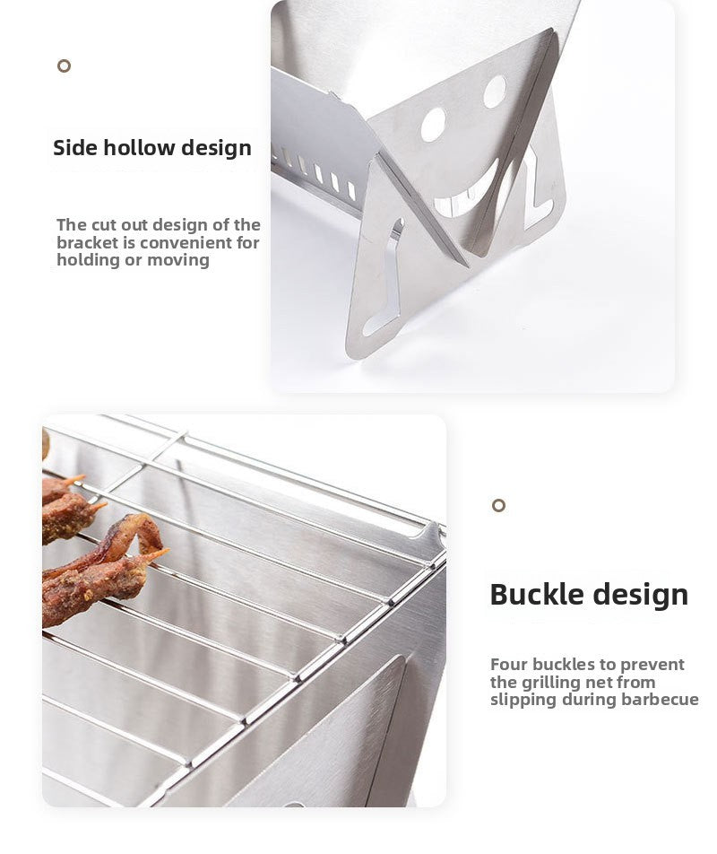 3-Piece Stainless Steel Portable BBQ Set - Compact Folding Grill for Camping, Mini Detachable Card-Style Outdoor Cooking