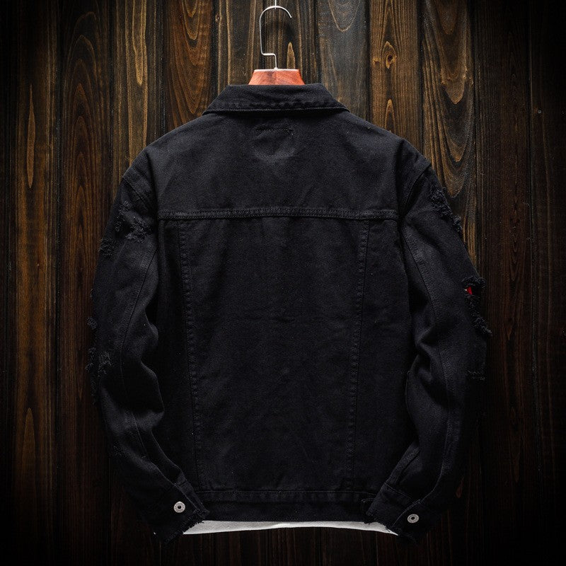 2025 Hot Sale Men's Casual Denim Jacket Korean Style Loose Cotton Handsome Tops Trend Orange Lapel Hip Hop Jean Jacket Plus Size