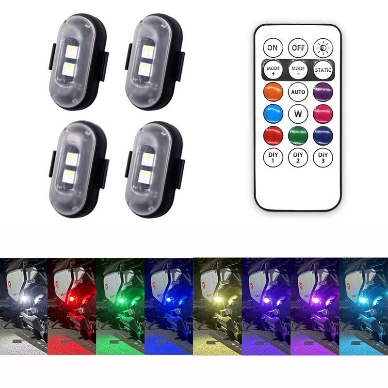4 luzes estroboscópicas de LED coloridas sem fio com controle remoto, luzes de LED com carregamento USB, 8 cores, luzes de advertência anticolisão