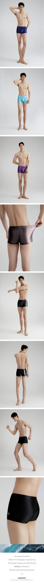AMORESY Men's Satin Glossy Boxer Shorts Breathable High Elastic Sports Thin Soft Brief Swimming Fitness Solid Leggings Underwear