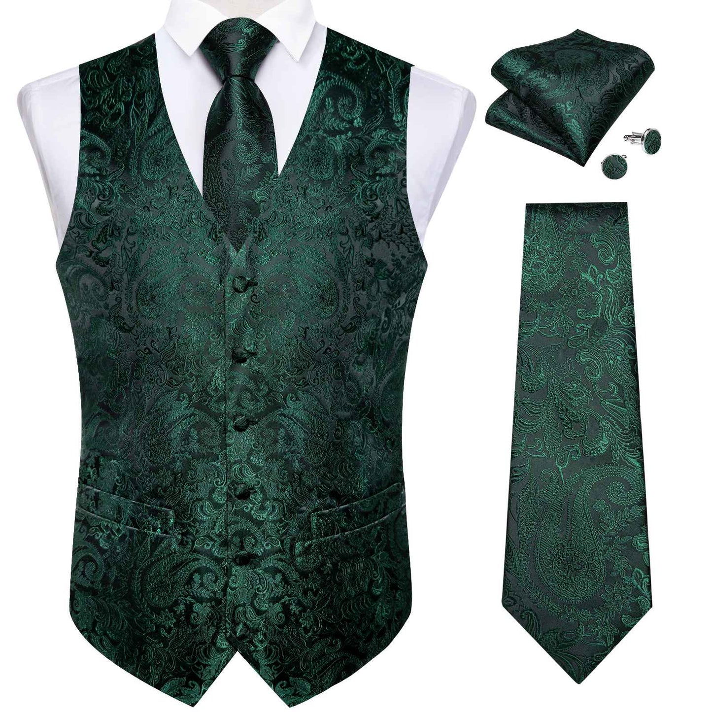 Luxury Paisley Men's Suit Vest Black Pink Red Wedding Prom Tuxedo Waistcoat Necktie Handkerchief Cufflink Sleeveless Jacket Vest