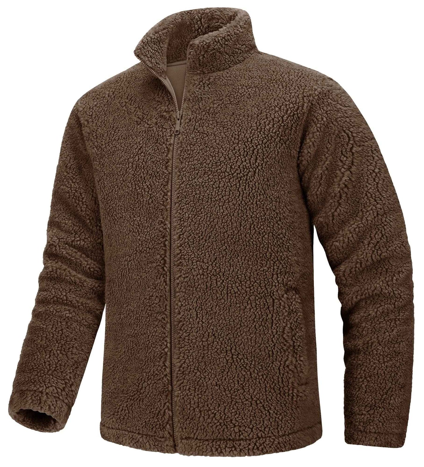 TACVASEN Winter Full Zip Up Warm Fleece Jackets Mens Fuzzy Sherpa Jacket Thicken Thermal Outdoor Fluffy Coat Zip Pocket Outwear