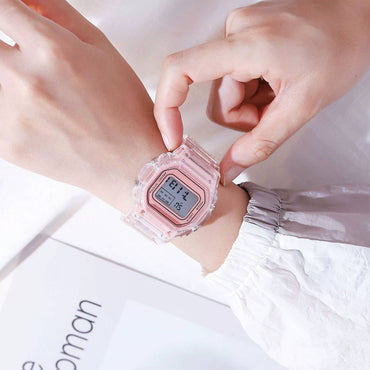 Sports Electronic Watch Men and Women Square Junior High School High School Students White LED Digital Watches