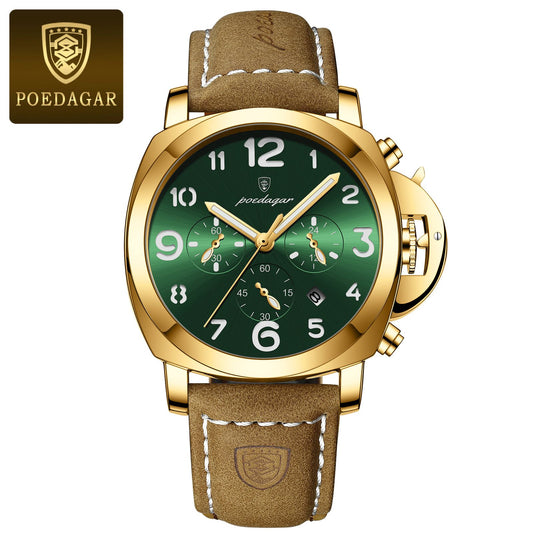 POEDAGAR Top Luxury Fashion Watch For Men Waterproof Luminous Chronograph Man Watch Leather Military Men's Quartz Watches Reloj