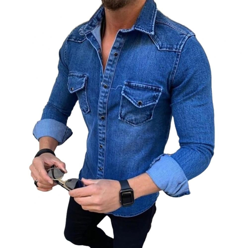 Spring Autumn Denim Shirts Men Top Long Sleeve Jeans Shirts for Men Single-breasted Casual Shirts chemise homme ??????? ???????