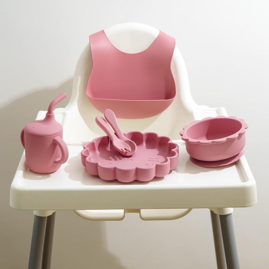 Color Kids Conjunto de Alimentação para Bebês Talheres de Cor Sólida Babador Impermeável Prato com Ventosa em Formato de Leão de Desenho Animado Tigela Colher Copo