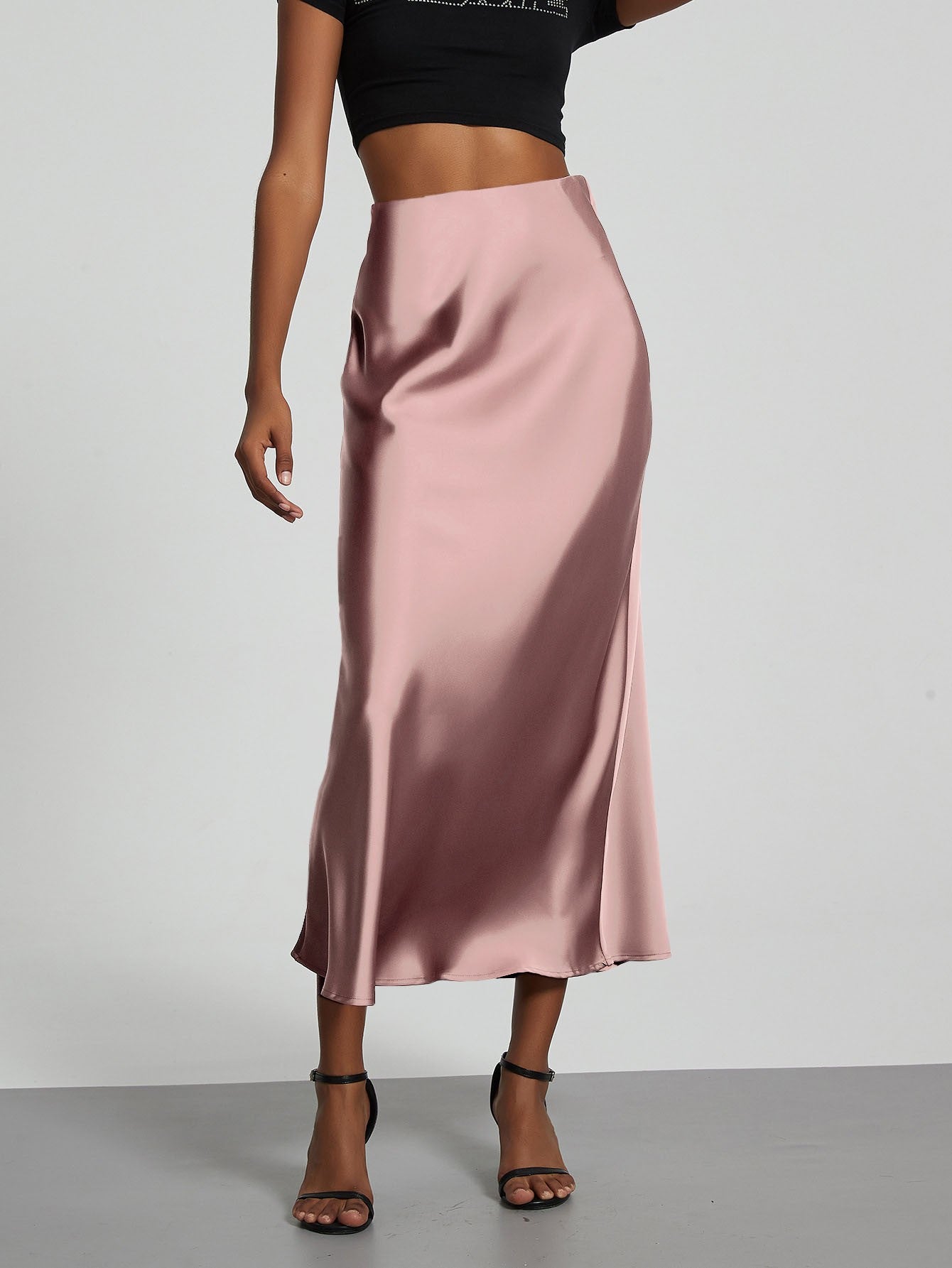 Fashion Satin Party Long Skirt High Waist Solid Color Casual Basic Women Skirts