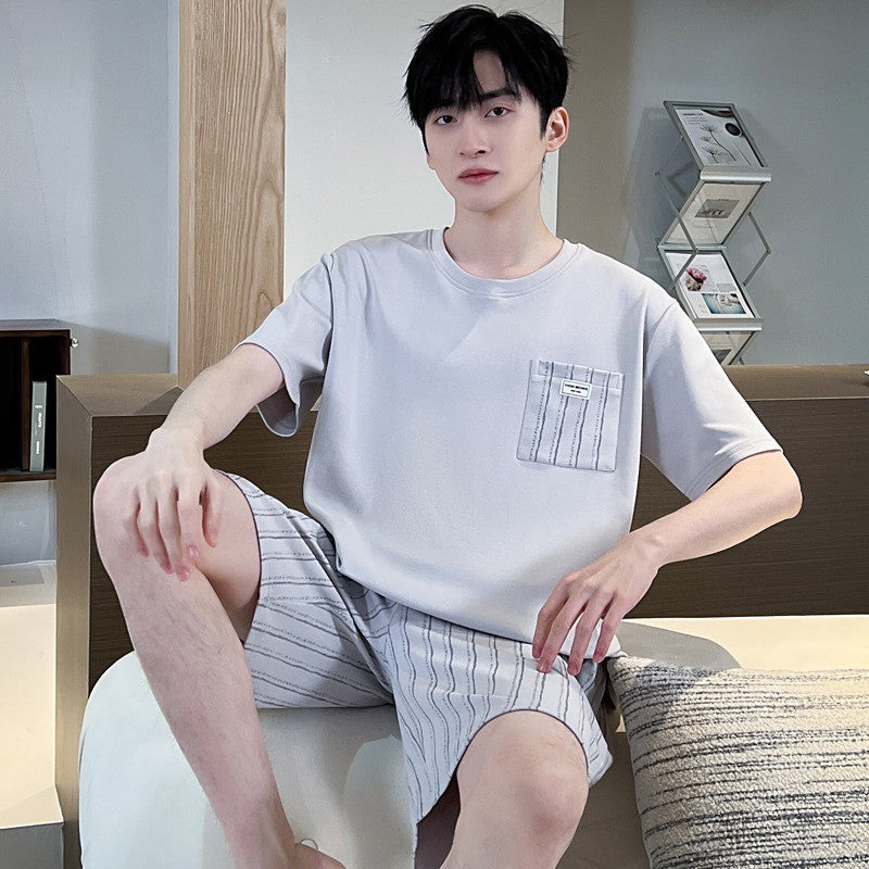 Cotton Summer Thin Men's Pajamas Set Plus Size Short Sleep Tops Pant Sleepwear Suit Male Home Suit Homewear Casual Pyjamas