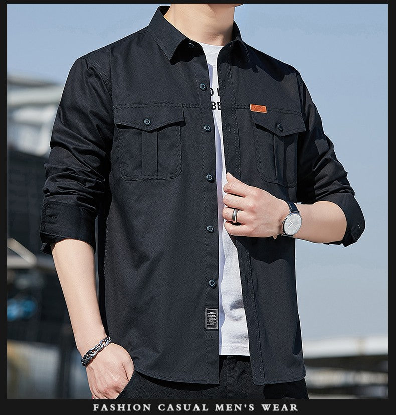 100% Cotton New Cargo Shirt for Men Long Sleeve 2 Pocket Shirts Outdoor Casual Blouses High Quality Clothing Overshirt
