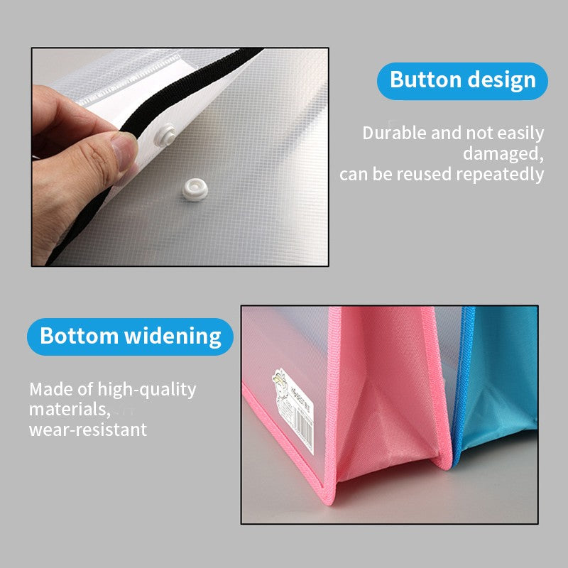 Large Capacity Waterproof File Transparent A4 Folder Press Button Plastic Data Document Bag Pocket Storage Office Supplies