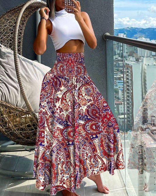 Plus Size European and American Cross-border Summer New Fashion Print High Waist Slim Skirt
