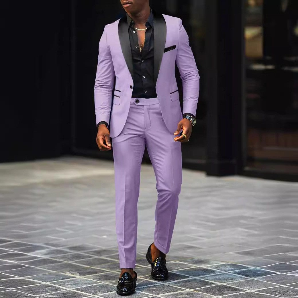 Men's New Fashion Business Casual Two-piece, Comfortable and Breathable Slim-fit Side Slit Single-button Suit Jacket+trousers