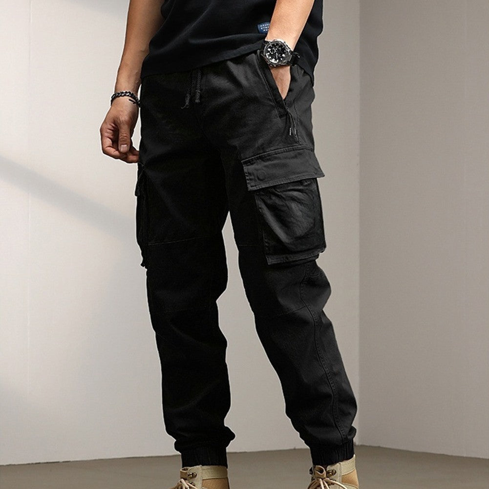 Solid Cargo Pants for Men Casual Loose Fit Ankle Banded Trousers Suitable for Spring and Autumn Grey Black Green
