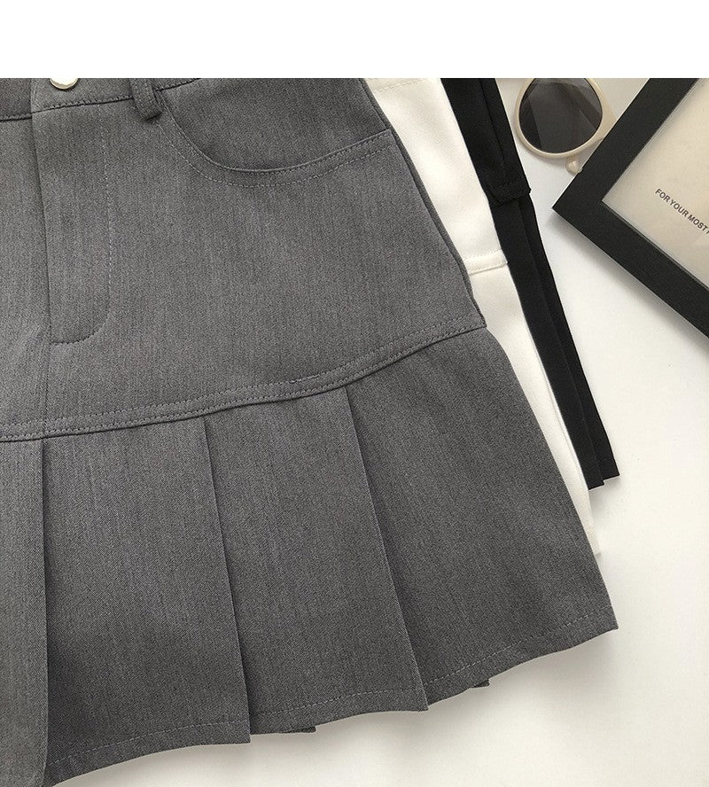 Y2K Vintage High Waist Pleated Skirt Women College Style Uniforms Safety Pants M