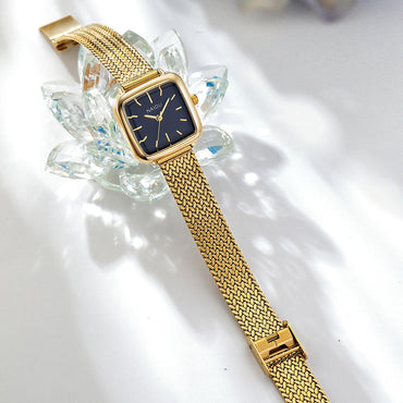 Ladies Small Square Watch Stainless Steel Strap Literary Fashion Retro Quartz Watch
