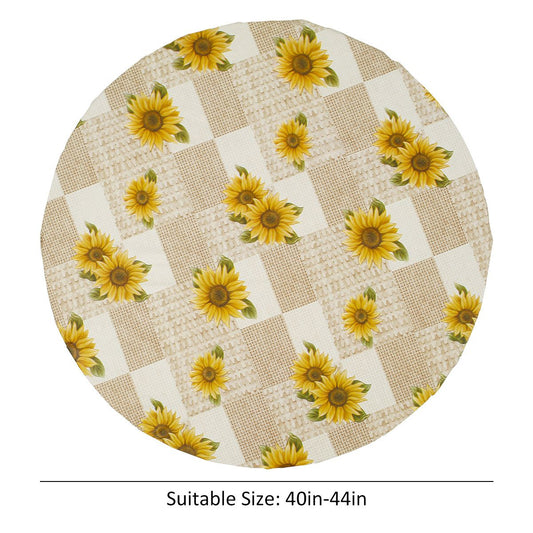 Waterproof Round Tablecloth Elastic Fixation Edged PVC Table Cover Flannel Backed Table Pad Oil-Proof for Dining Table Kitchen