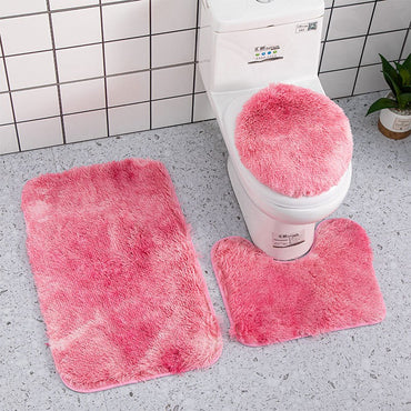 3piece Bathroom Mat Bathroom Silk Tie-dye Bathroom Soft Non-slip Carpet Shower Carpet Toilet Seat Cover Floor Mat