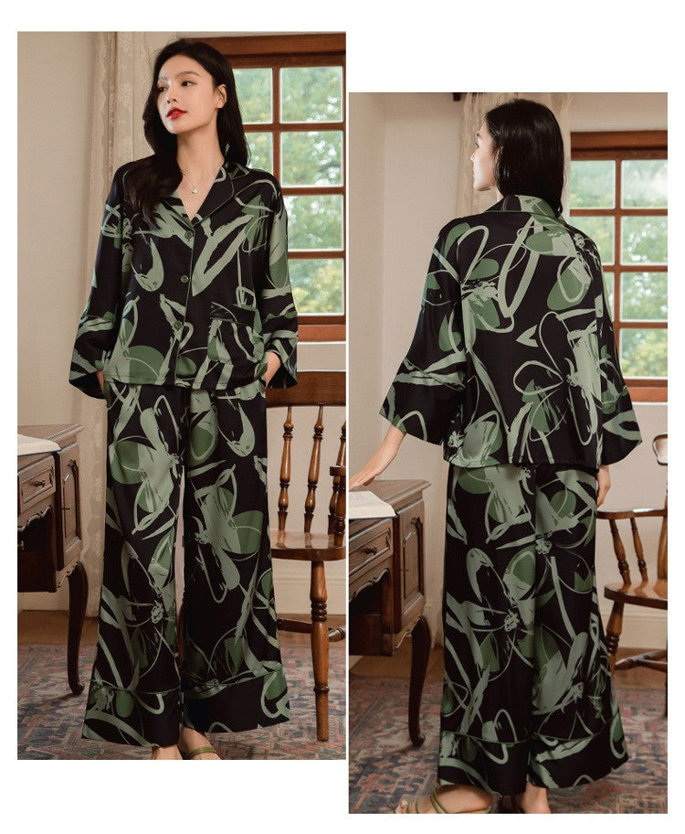Premium Women's Ice Silk Pajama Set Lightweight Long Sleeve Loungewear Fashionable Silk Design Luxurious Comfort for Homewear