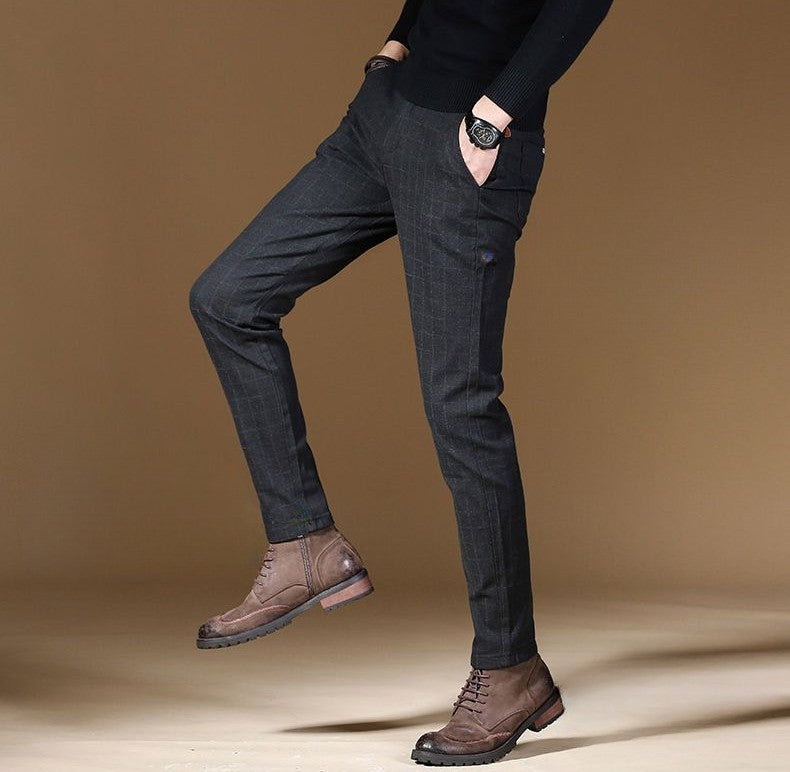 Male Suit Trousers Gray Plaid Check Straight Cheap Clothing Premium Men's Summer Pants Thin Casual Classic Slacks Dress Up