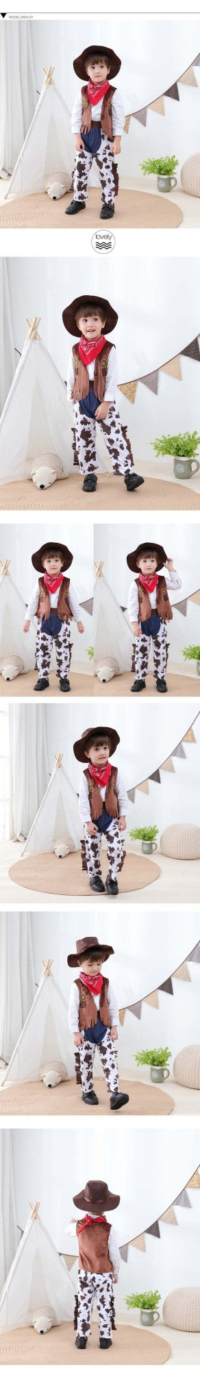 Kid Boys Cowboy Costume Children Western Cowboy Costumes Purim Cosplay Halloween Event Dress Up Party Stage Performance Outfits