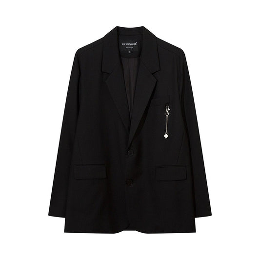 Autumn Winter Mens Fashion Metal Trim Suit Jacket Trendy Brand Solid Color Handsome Hong Kong Style Business Blazer Coat