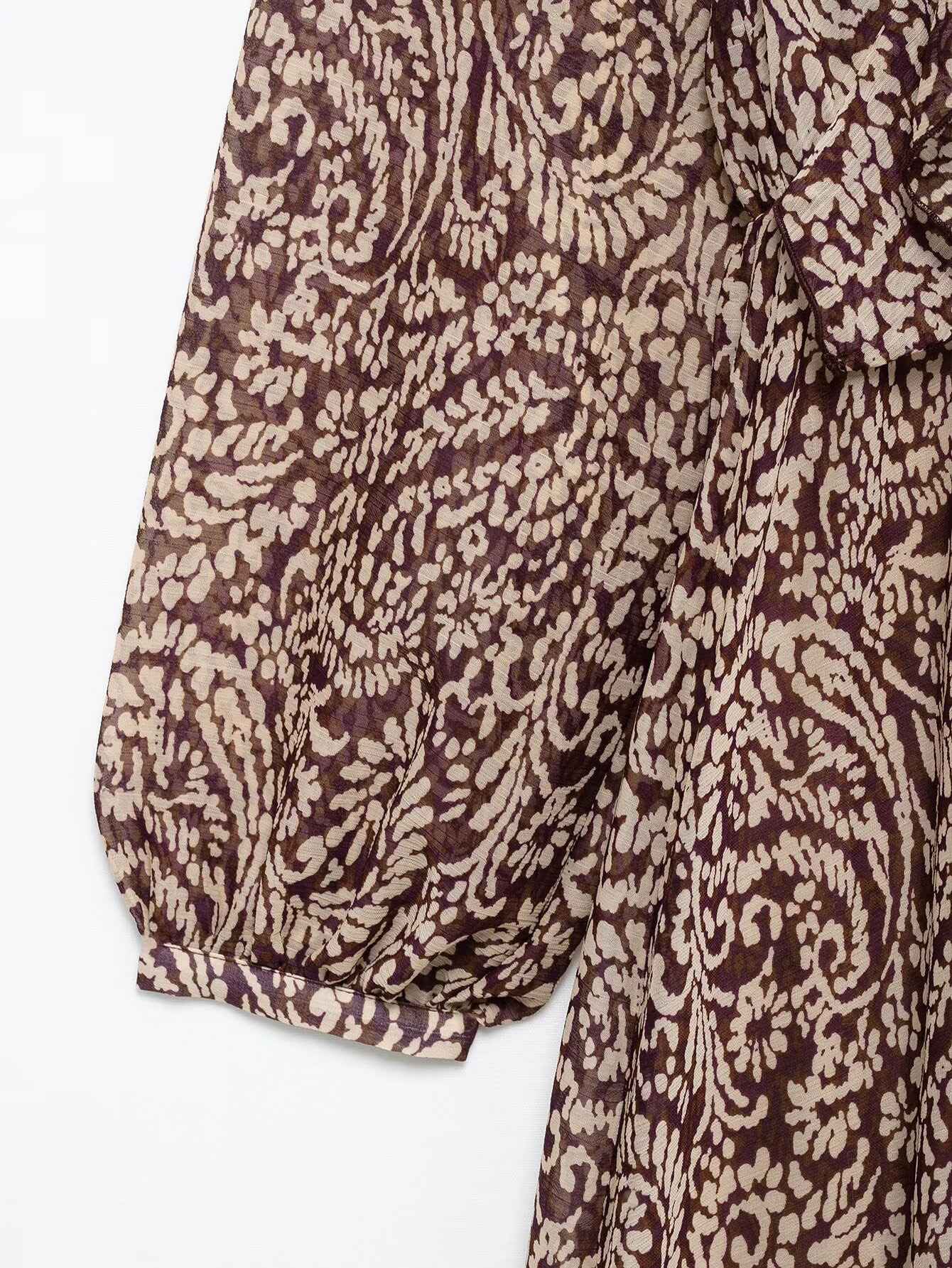 2025 Spring New Product Women's Stacked Decorative Printed V-neck Midi Dress Fas
