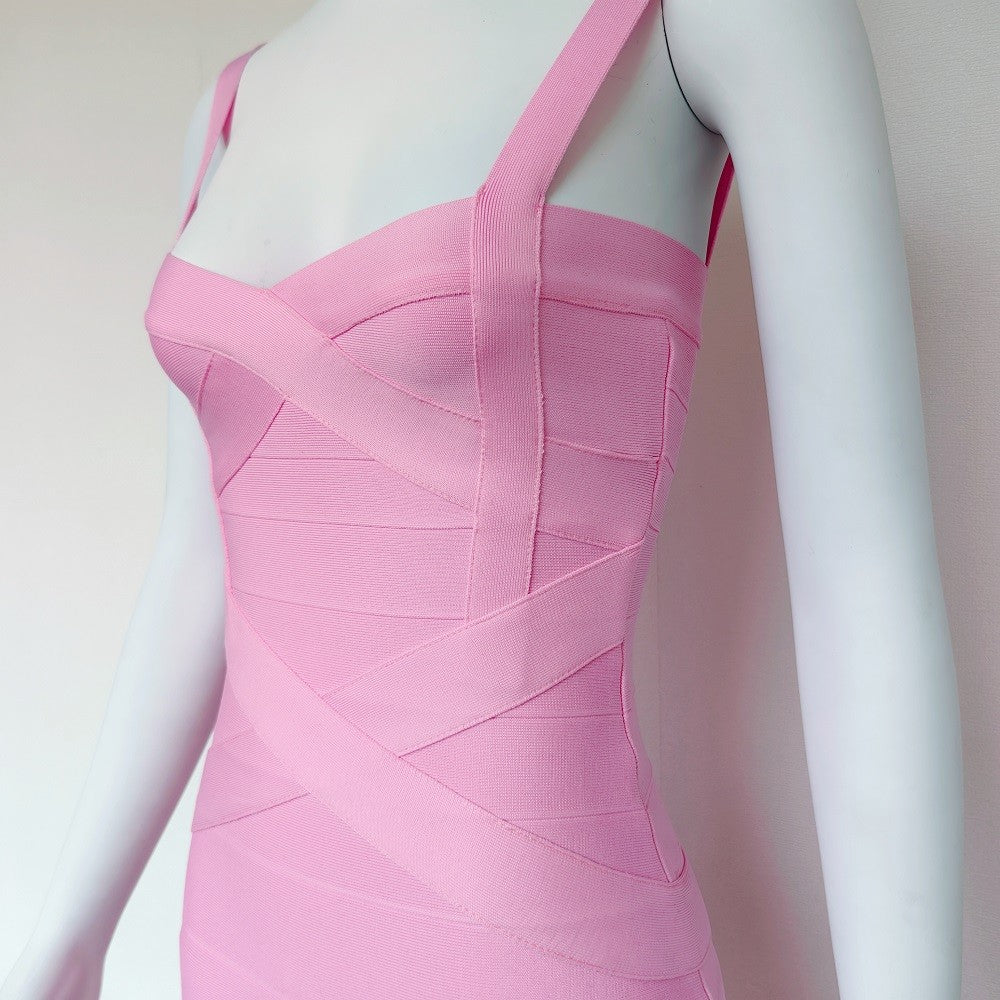 BEAUKEY Sexy Vintage Quality Evening Yellow Bandage Dress 2023 Women Summer Blue