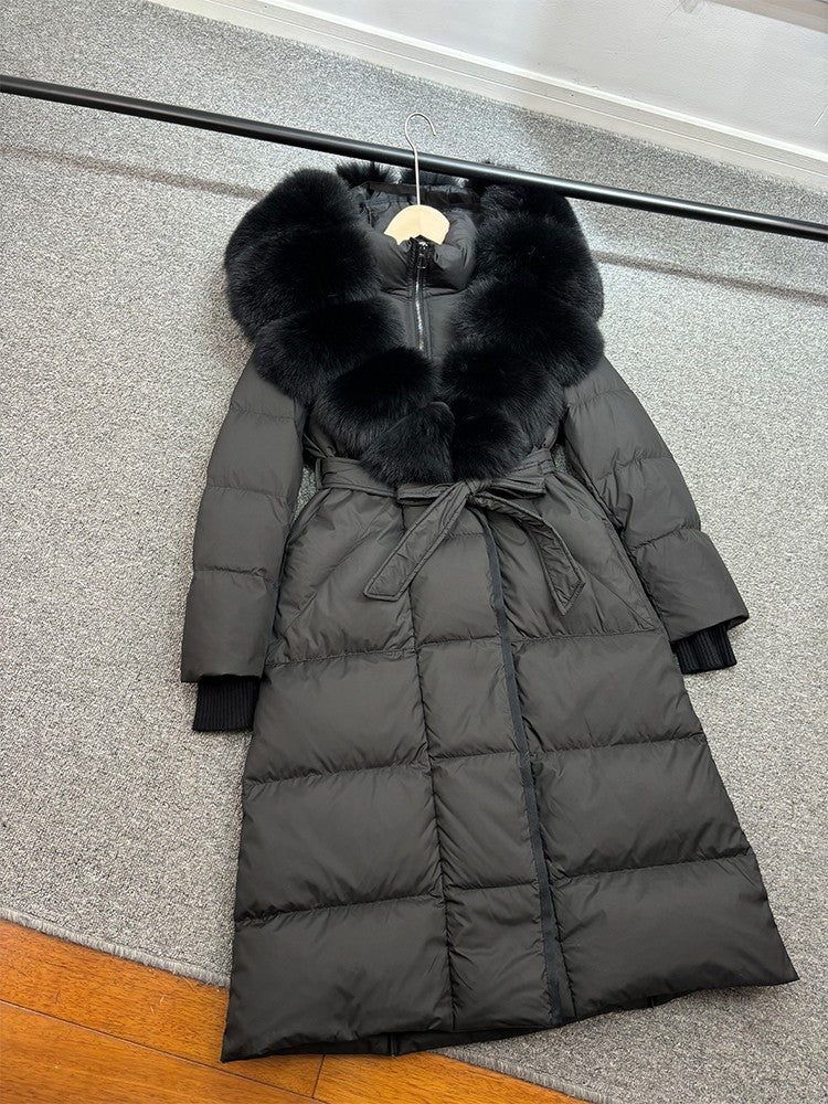 Janveny New Winter Long Hooded Puffer Jacket Women Warm Thickened Real Fox Fur Collar White Goose Down Jacket Waterproof Parkas