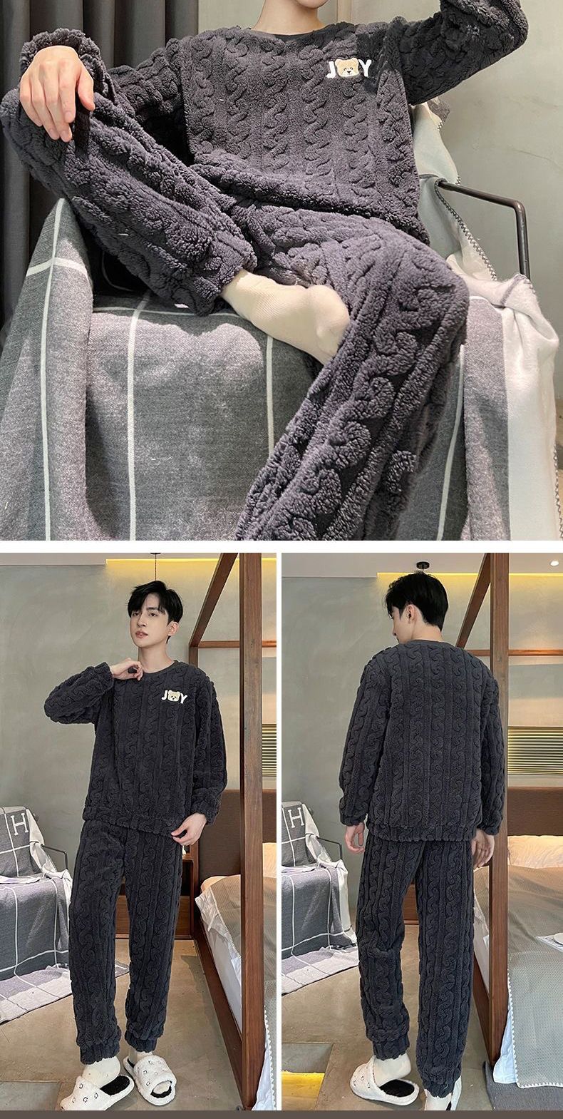 Higher Quality Thickened Warm Plus Size Men’s Pajamas Autumn and Winter Student Nightwear Loungewear Striped Sleepwear Homewear