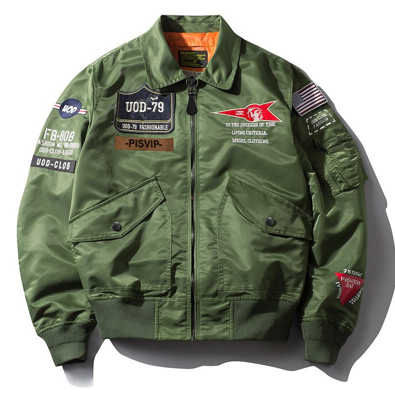 Spring Autumn Male Jackets Thin Army Green Motorcycle Ma-1 Aviator Pilot Air Men Bomber Jacket Embroidery Lapel All-Match