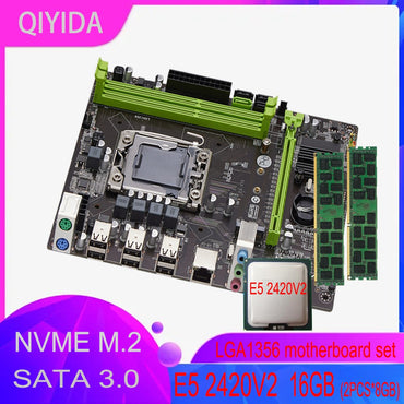 Conjunto de placa-mãe Qiyida X79 E5 2420V2 2*8GB=16GB DDR3 kit combinado de memória NVME SATA 3.0 M ATX Servidor E5 V32