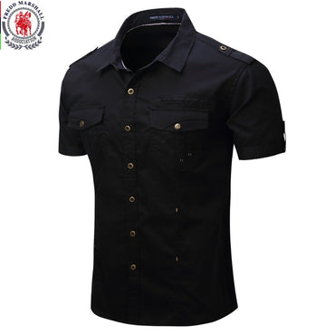 2023 New Fashion Mens Cargo Shirt Casual Shirt Solid Short Sleeve Shirts Multi Pocket Work Shirt Plus Size 100% Polyester Tops