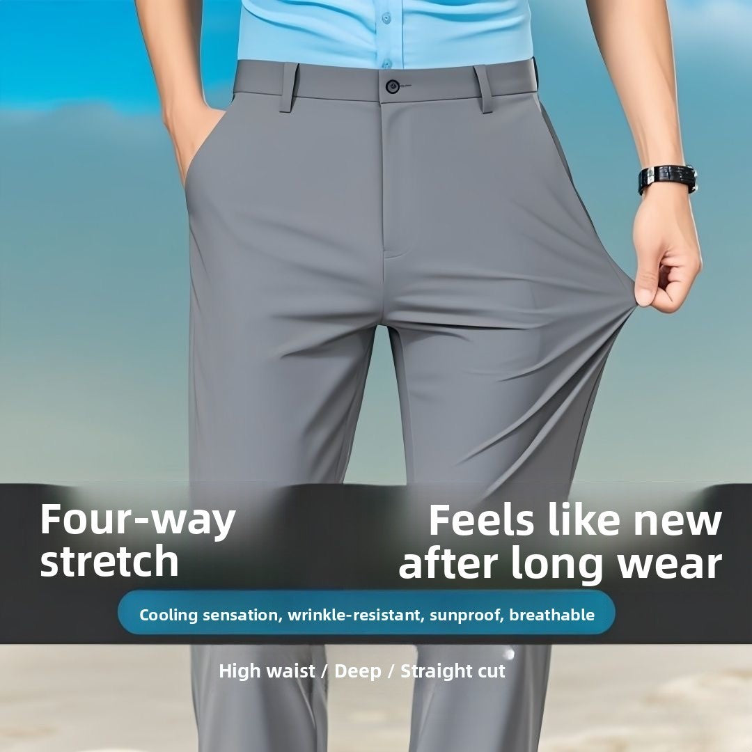 Casual Straight Leg Men's Pants Slim Fit Light Weight Tailored Westwear Summer Thin Blue Color Drapey Nine-Piece Suit Pants