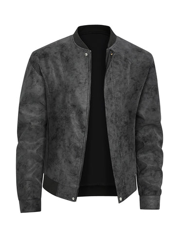 Men'S Motorcycle Jacket - Windproof Thermal Zip-Up Biker Coat with Stand Collar, Full-Zip Closure, Front Pockets - Lightweight N