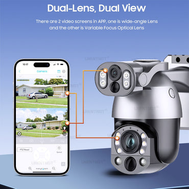 UNENTGT 4k Dual Lens View 50X Optical Zoom Solar Battery PTZ Camera 10MP SIM Card Outdoor Wifi CCTV Solaire Surveillance Camera