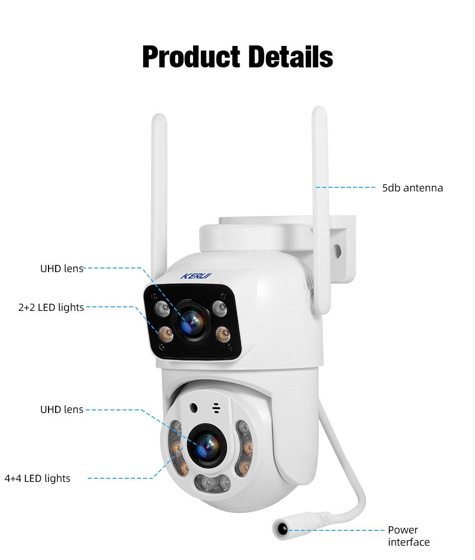 KERUI Dual Lens HD 10MP 5K PTZ Wifi IP Camera Wireless Outdoor CCTV Audio Video Surveillance Camera Night Vision Free AI Detect