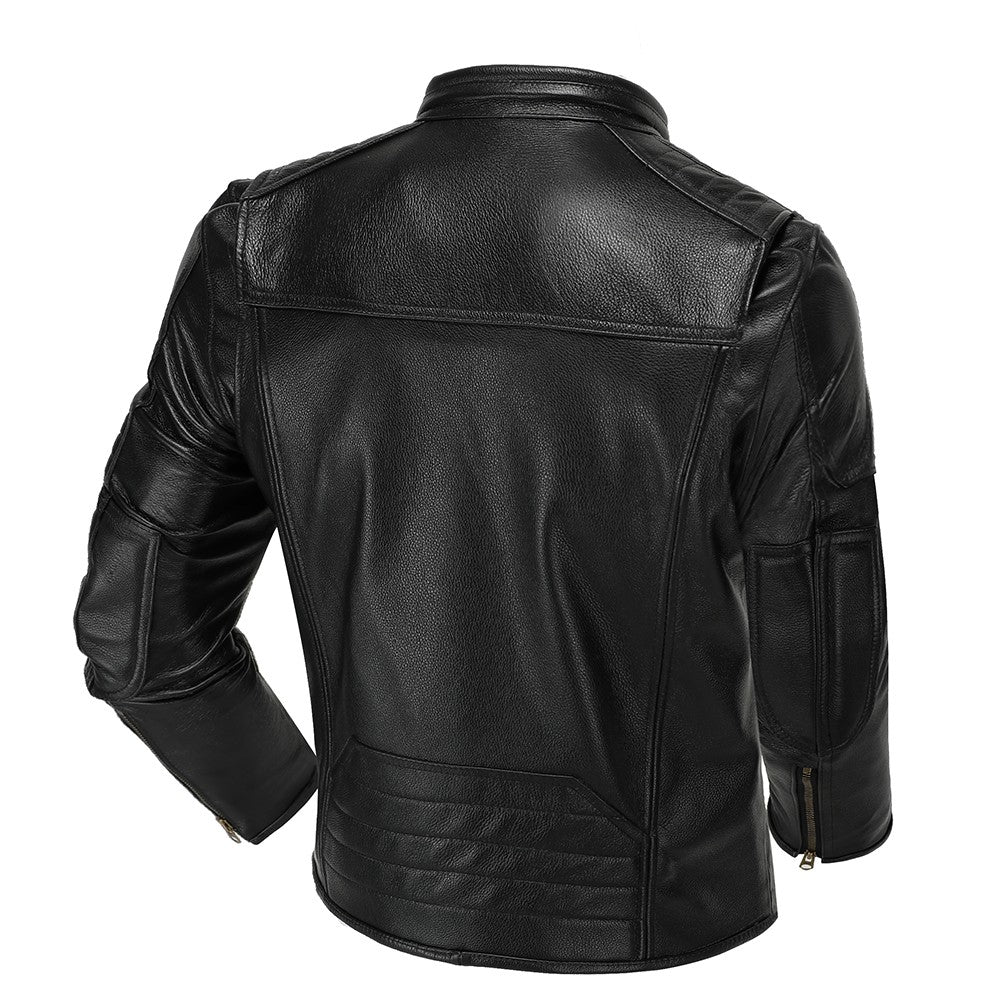 Men's Natural Leather Jacket First Layer Calfskin Stand Collar Motorcycle Jacket Retro Brown Cowhide Jacket Men‘s Biker Clothes