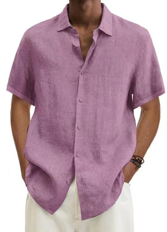 Cotton Linen Blouse Summer Men Turn Down Collar Short Sleeve Button Loose Blouse Tops Oversized S-5XL SZE-ST22092