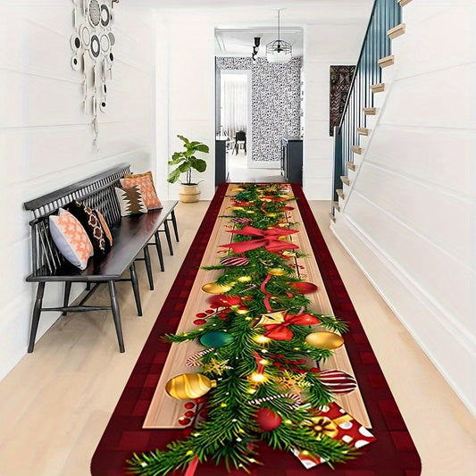 VIKAMA Festive Christmas Snowflake Runner Rug Home Decoration Kitchen Rugs, Entryway Hallway Bedroom Carpet Welcom Floor Mat