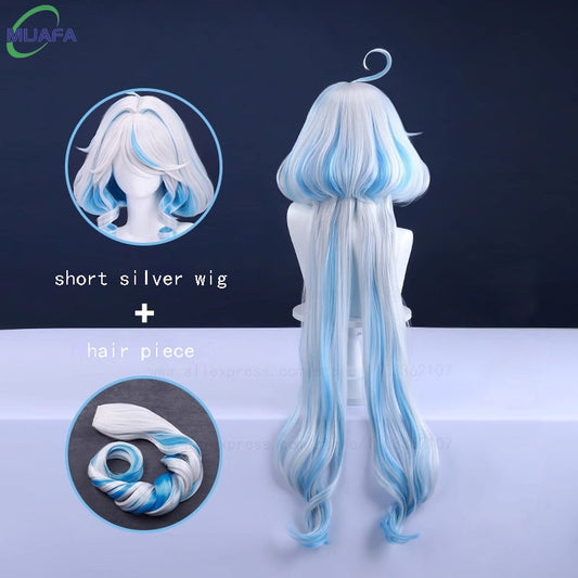 Really High Quality Fontaine Focalors Cosplay Wig Long Short Furina Wigs Blue White Curly Heat Resistant Hair Anime Wigs +WigCap