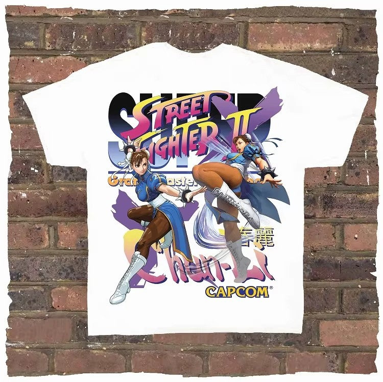 Game Spring Street Fighter, Rock and Rap, Loose High Street, High-quality Men's T-shirts, Women's T-shirts, Couple Styles