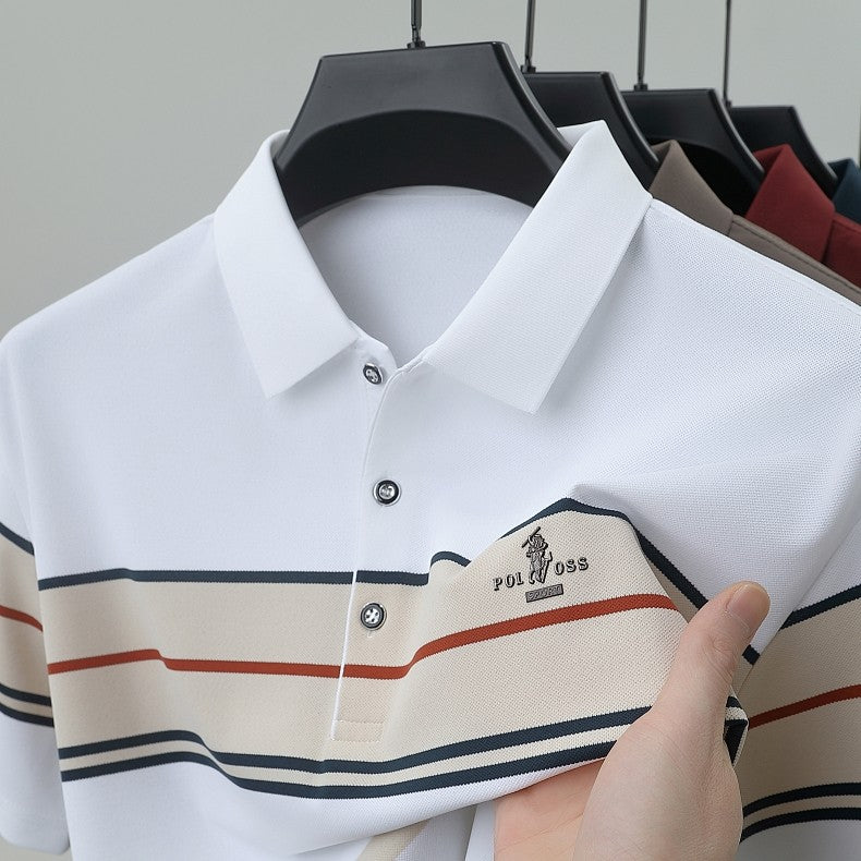 Luxury men's short sleeved polo shirt summer fashion hot selling striped top badge original design golf casual business T-shirt
