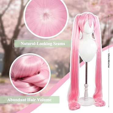 High-Quality Anime Miku Cosplay Synthetic Hair 46-Inch Detachable Double Ponytail Halloween Carnival Party Wig Heat-Resistant