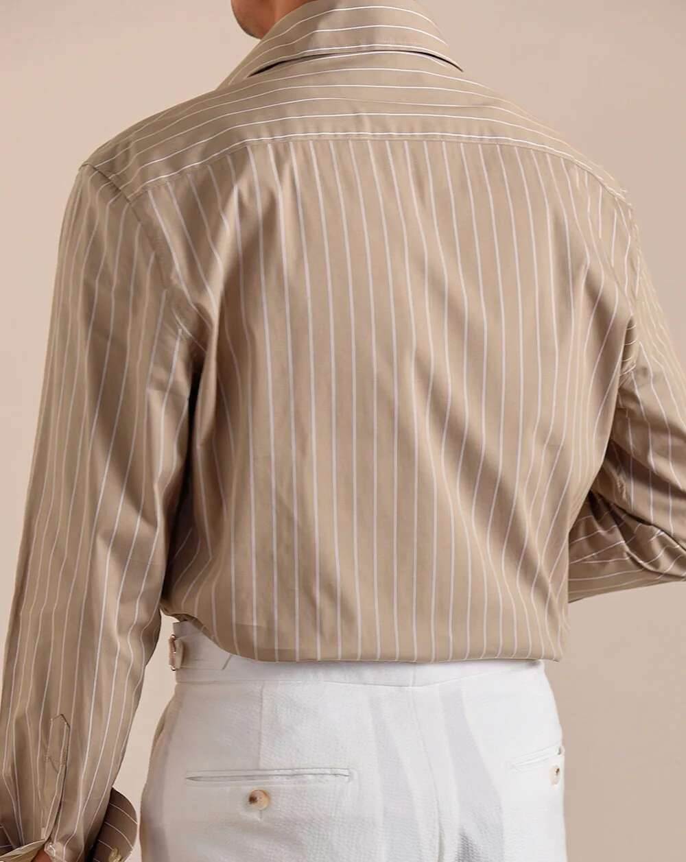 Cotton Blend Striped Casual Italian Style One Piece Collar Long Sleeved Shirt Men High Count Cotton Gentleman Business Shirt Men